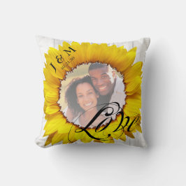 パーソナライズな写真のヒマワリの結婚式は日付を示します クッション