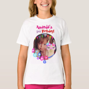 パーソナライズな写真のラマの誕生会の女の子 Tシャツ