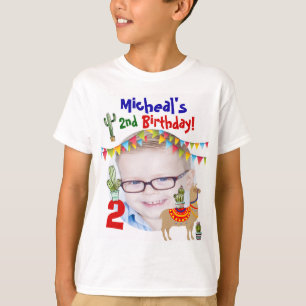 パーソナライズな写真のラマの誕生会の男の子 Tシャツ