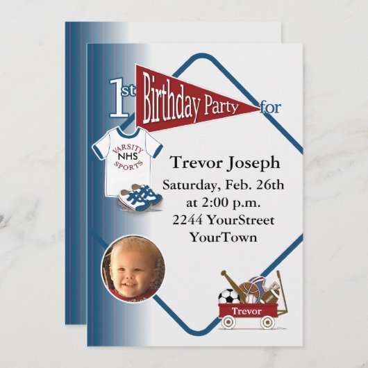 パーソナライズな写真の第1誕生日の招待状 招待状 (正面/裏面)