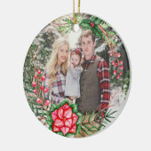 パーソナライズな写真の緑の草木のポインセチアのオーナメント セラミックオーナメント (左)