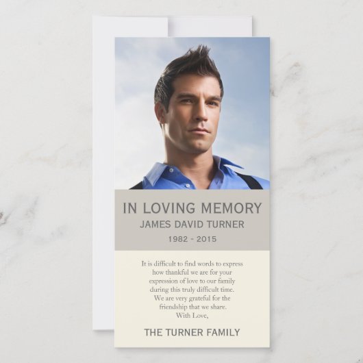 パーソナライズな写真の記念の悔やみや弔慰は感謝していしています サンキューカード (正面)