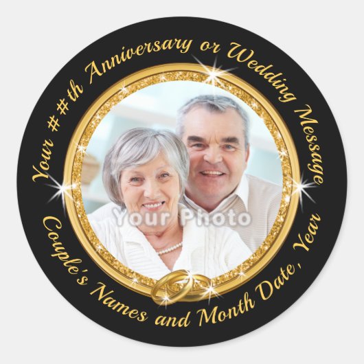 パーソナライズな写真の金ゴールドの封筒用シールのステッカー ラウンドシール (正面)