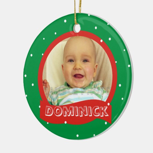 パーソナライズな写真及び一流のクリスマスの円形のオーナメント セラミックオーナメント (左)