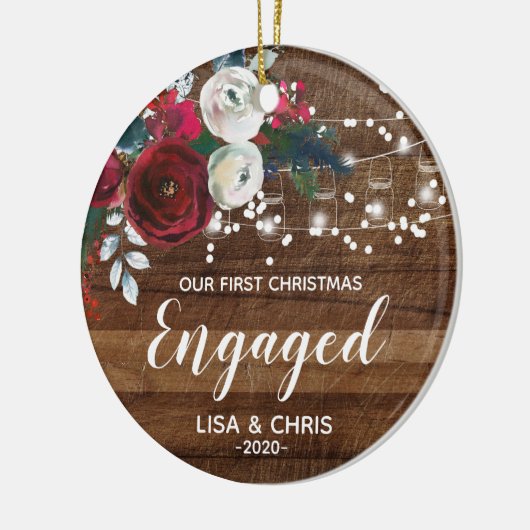 パーソナライズな初めてのクリスマスの婚約したなオーナメント セラミックオーナメント (左)