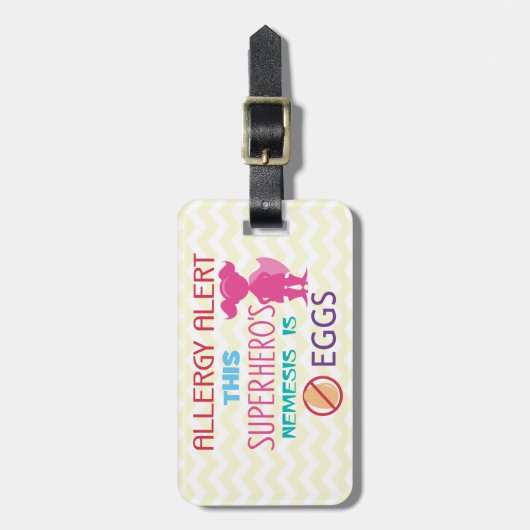 パーソナライズな卵のアレルギーのスーパーヒーロー警報 ラゲッジタグ (正面縦)