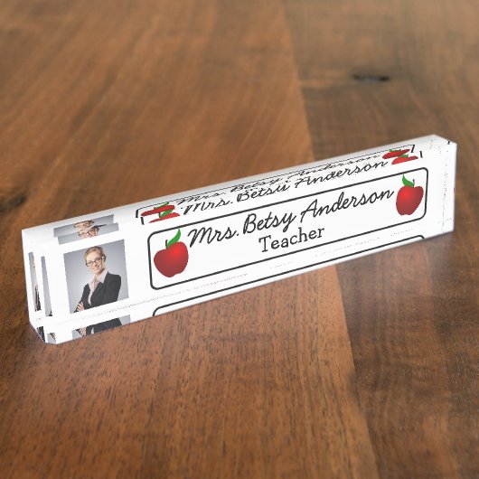 パーソナライズな名前および写真の名札の先生 デスクネームプレート (側面)