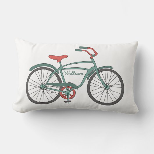 パーソナライズな名前のかわいいレトロの自転車 ランバークッション (正面)