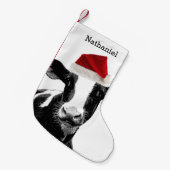 パーソナライズな名前のサンタかわいい牛 スモールクリスマスストッキング (正面 (吊り時))