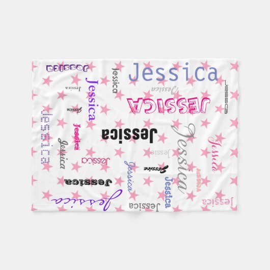 パーソナライズな名前のタイポグラフィのピンクの星 フリースブランケット (正面(横))