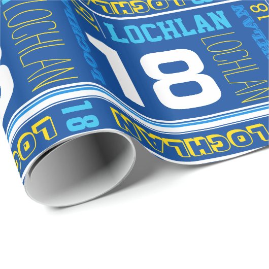 パーソナライズな名前の第18誕生日のスポーツの覆い ラッピングペーパー (ロールコーナー)