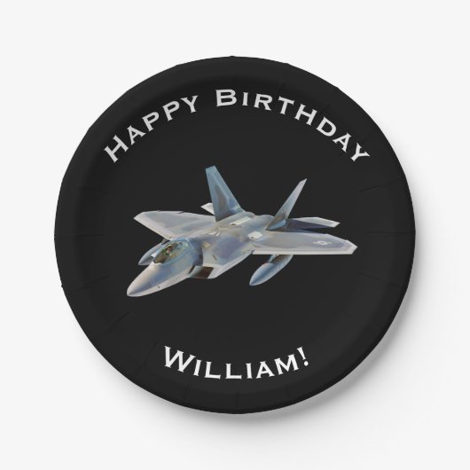 パーソナライズな名前のF-22戦闘機の誕生日 ペーパープレート (正面)