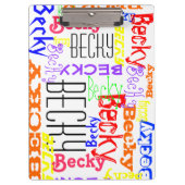 パーソナライズな名前をカスタムするのコラージュのカラフル クリップボード (正面)