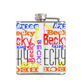 パーソナライズな名前をカスタムするのコラージュのカラフル フラスク (裏面)