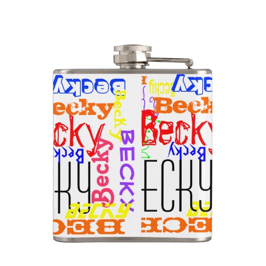 パーソナライズな名前をカスタムするのコラージュのカラフル フラスク (裏面)