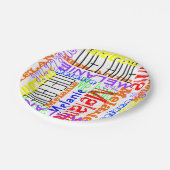パーソナライズな名前をカスタムするのコラージュのカラフル ペーパープレート (アングル)