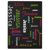 パーソナライズな名前をカスタムするのコラージュの明るいネオン クリップボード (裏面)