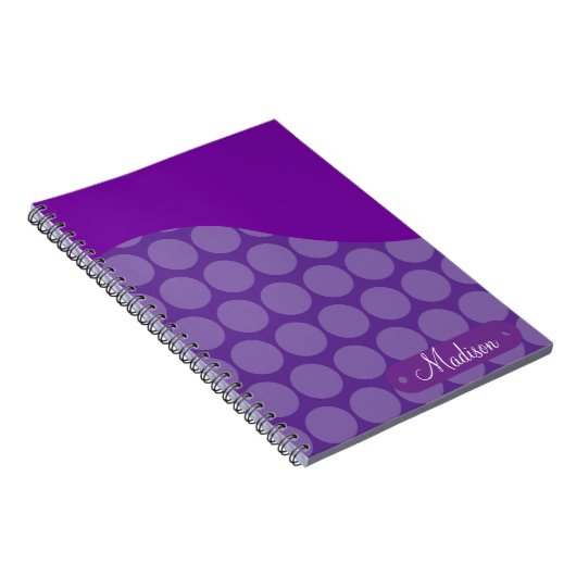 パーソナライズな名前をカスタムするの紫色の水玉模様の波 ノートブック (右側)