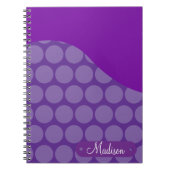 パーソナライズな名前をカスタムするの紫色の水玉模様の波 ノートブック (正面)