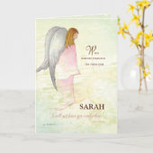 パーソナライズな名前、悔やみや弔慰の天使、キリスト教のReli カード (黄色い花)