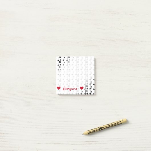 パーソナライズな名前 + 音符のノートの格子 ポストイット (デスク上)