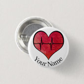 パーソナライズな名前EKGの赤 -- 水彩画のハート 缶バッジ (正面&裏面)