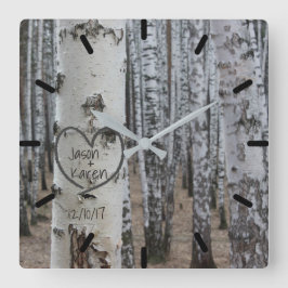 パーソナライズな国の素朴な切り分けられたハート スクエア壁時計