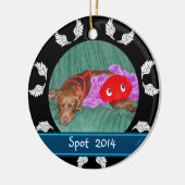 パーソナライズな天使の翼のボーダー犬の写真のオーナメント セラミックオーナメント (左)