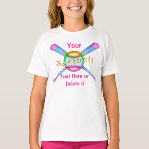 パーソナライズな女の子のためのかわいいソフトボールのワイシャツ Tシャツ