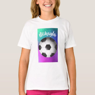 パーソナライズな女の子のサッカーのティー Tシャツ