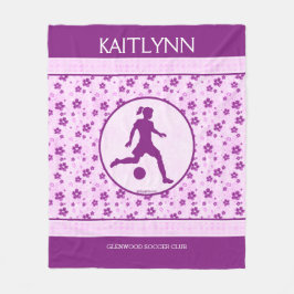 パーソナライズな女の子のサッカーのデキセドリン錠の花柄 フリースブランケット