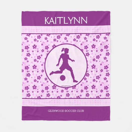 パーソナライズな女の子のサッカーのデキセドリン錠の花柄 フリースブランケット (正面)