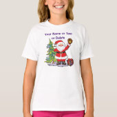 パーソナライズな女の子のサンタのクリスマスのソフトボールのワイシャツ Tシャツ (正面)
