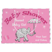パーソナライズな女の子のベビーシャワー象のギフトバッグ ラージペーパーバッグ (正面)