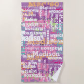 パーソナライズな女の子の一流のピンクの紫色 ビーチタオル (正面)