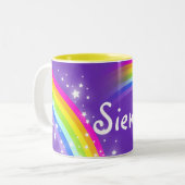 パーソナライズな女の子の一流の虹の紫色のマグ ツートーンマグカップ (正面左)