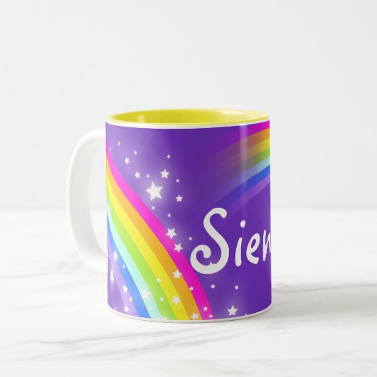 パーソナライズな女の子の一流の虹の紫色のマグ ツートーンマグカップ (正面左)