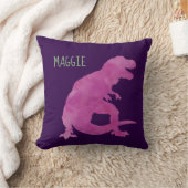 パーソナライズな女の子の恐竜の紫色の水彩画 クッション (ブランケット)