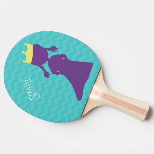 パーソナライズな女の子の紫色のプリンセスのシルエットのティール(緑がかった色) 卓球ラケット (横)