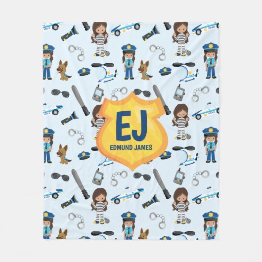 パーソナライズな女の子の警察は名前に記章を付けます フリースブランケット (正面)