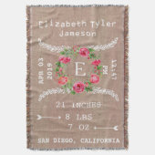 パーソナライズな女の赤ちゃんの発表または誕生の記録 スローブランケット (正面縦)