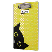 パーソナライズな好奇心が強い黒猫の黄色の水玉模様 クリップボード (左)