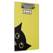 パーソナライズな好奇心が強い黒猫の黄色の水玉模様 クリップボード (右)