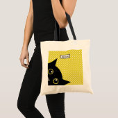 パーソナライズな好奇心が強い黒猫の黄色の水玉模様 トートバッグ (正面(商品))