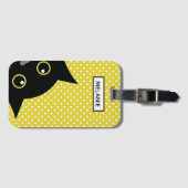 パーソナライズな好奇心が強い黒猫の黄色の水玉模様 ラゲッジタグ (正面横)