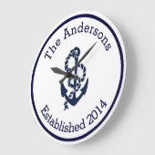 パーソナライズな姓航海のな海軍いかり ラージ壁時計 (傾斜)