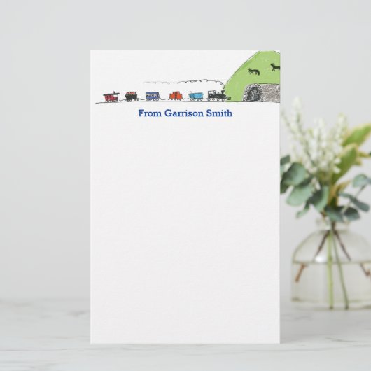 パーソナライズな子供の列車のテーマの文房具 便箋 (スタンド正面)