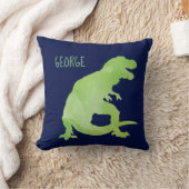 パーソナライズな子供の恐竜の青緑の水彩画 クッション (ブランケット)