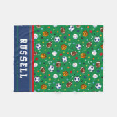 パーソナライズな子供の緑の数々のなスポーツのフリースの投球 フリースブランケット (正面(横))