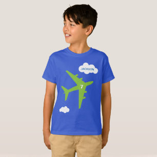 パーソナライズな子供の飛行機の誕生会のTシャツ Tシャツ